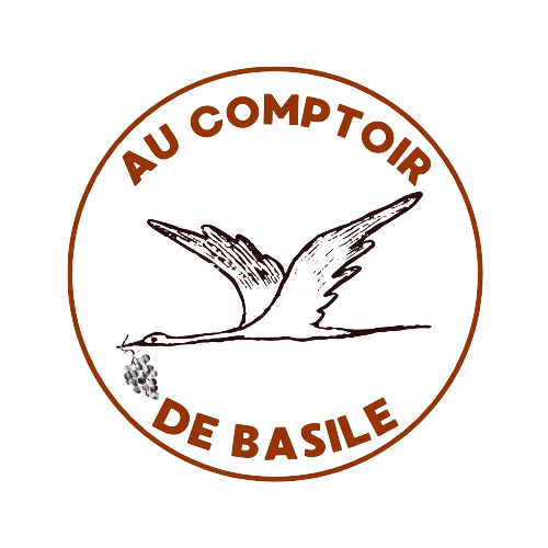 logo au comptoir de basile cigogne dans un cercle